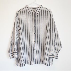 Chico’s Boxy Linen 3/4 Sleeve Button Front Top Size XL